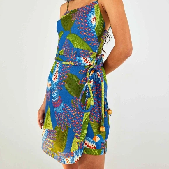 knee length dresses for ladies Farm Rio Midnight Macaw Fiesta Black Sleeveless Mini Dress main image 1